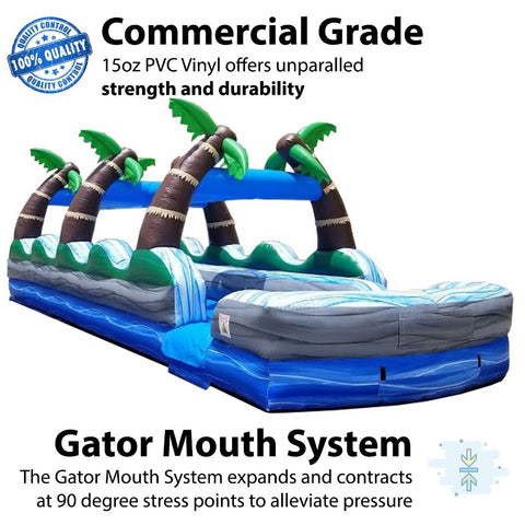35' Tropical Marble Dual Lane Commercial Inflatable Splash and Ride Slide with Blower - Hook and loop fastener