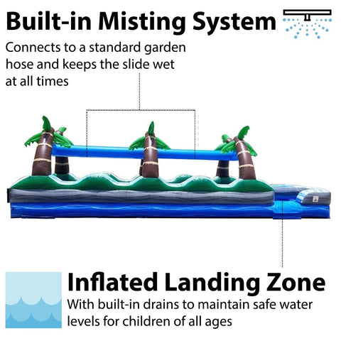 35' Tropical Marble Dual Lane Commercial Splash and Ride Slide with Blower - Hook and loop fastener