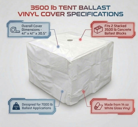 3500 lb Stacked Tent Ballast Vinyl Block Cover - 41" x 41" x 30.5", White