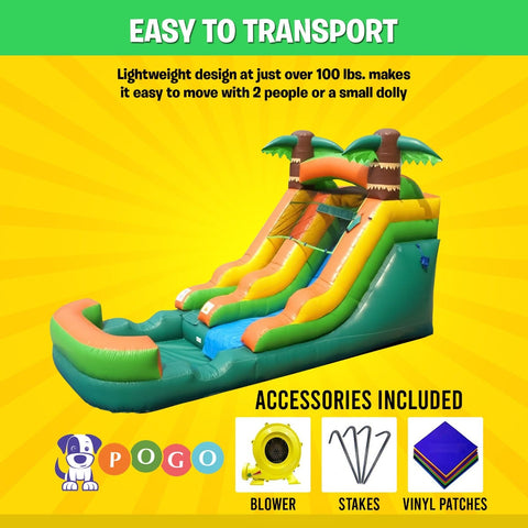 12'H Crossover Tropical Bounce House Slide with Blower, Backyard Party Package