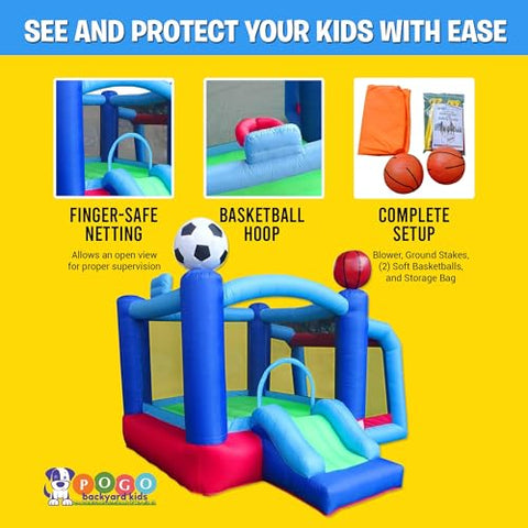 7.2'H Backyard Kids Sports Arena Inflatable Bounce House with Soccer Goal