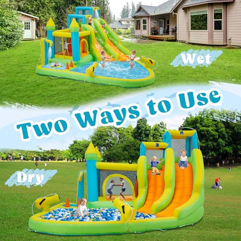9.5'H Backyard Kids Inflatable Water Slide with Splash Cannon and Pool