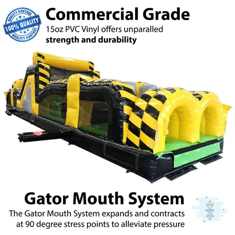 Commercial-grade 40' Venom inflatable obstacle course rental made from durable 15oz PVC vinyl materia
