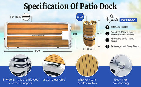 Elite Class Patio Dock 15′ Floating Platform
