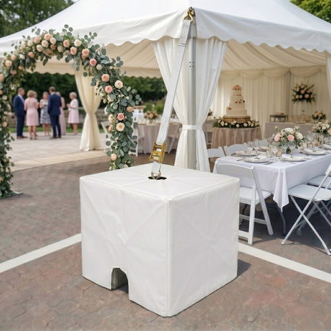 500 lb Tent Ballast Vinyl Block Cover - 21" x 21" x 17.5", White