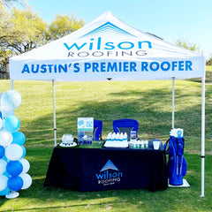 Custom Canopy Tent with Full Back Wall, Half Side Walls & Table Cover