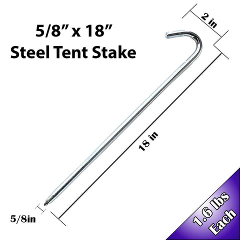 5/8" x 18" Steel Hook Stake for Inflatables and Camping Tents