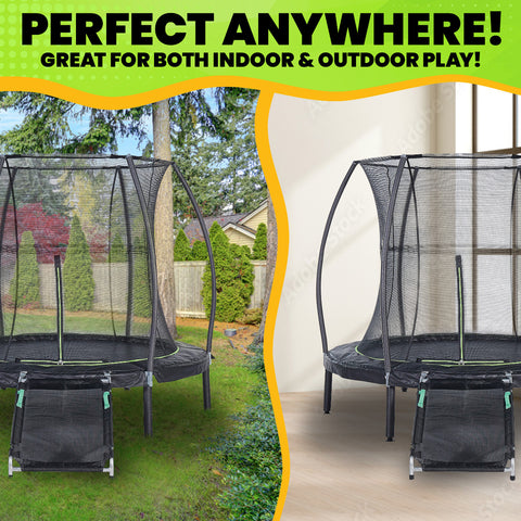 7ft Round Trampoline with Jumping Enclosure & Mat Ramp