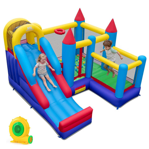 4-in-1 Kids Bouncer with Long Slide and Jumping Area for Yard and Lawn with 680W Blower