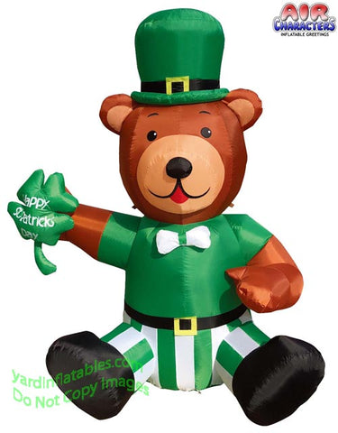 6' Air Blown Inflatable St. Patrick's Day Teddy Bear w/ Shamrock