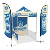 Image of Custom Canopy Tent with Full Back Wall, Half Side Walls & Feather Flags