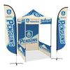Image of Custom Canopy Tent with Full Back Wall, Half Side Walls & Feather Flags