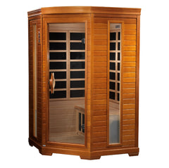 Dynamic Heming 2-person Corner Low EMF (Under 8MG) FAR Infrared Sauna (Canadian Hemlock) by Dynamic Saunas Direct