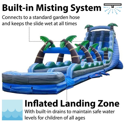 Save on Commercial Tropical Marble Dual Lane Inflatable Water Slide & Splash and Ride Slide Combo with Blower