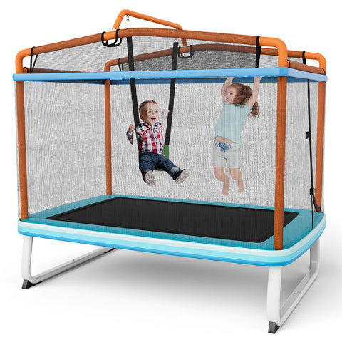 6 Feet Rectangle Trampoline with Swing Horizontal Bar and Safety Net by Costway