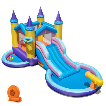 6-in-1 Inflatable Kids Water Park with 678W Blower