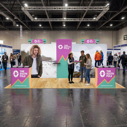 10x20 Trade Show Booth with Curved Media Wall