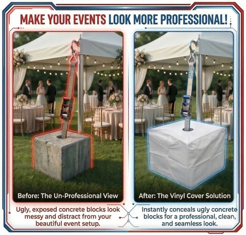 700 lb Tent Ballast Vinyl Block Cover - 21" x 21" x 23", White