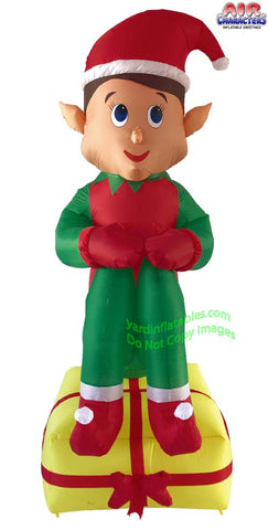 7' Air Blown inflatable Santa's Elf On Present
