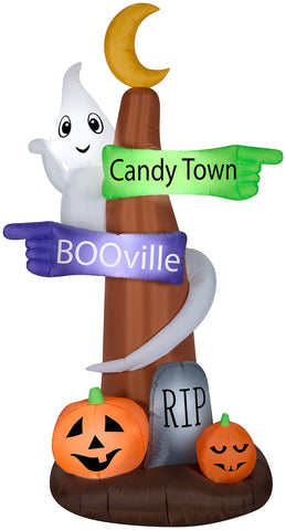 8' Ghost Wrapped Around Tree w/ Signs by Gemmy Inflatable