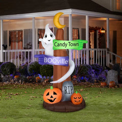 8' Ghost Wrapped Around Tree w/ Signs by Gemmy Inflatable