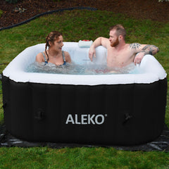 4 Person 160 Gallon Square Inflatable Black and White Hot Tub Spa With Cover by Aleko