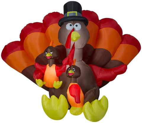 8 1/2' Thanksgiving Turkey Family Scene by Gemmy Inflatables