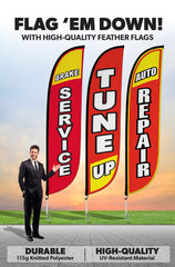 Auto Repair Feather Flag - 3 Pack w/ Ground Spike Pole Set