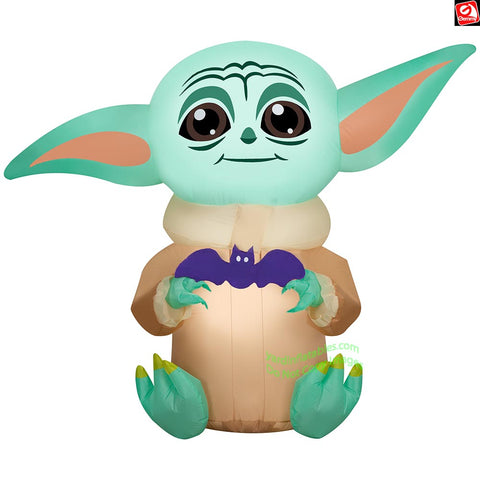 5' Gemmy Airblown Inflatable Star Wars Halloween Baby Yoda Grogu w/ Bat