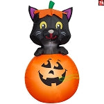 3.5' Gemmy Airblown Inflatable Halloween Black Cat in Jack O' Lantern