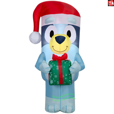 9 1/2' Gemmy Airblown Animated Inflatable Christmas T-Rex w/ Santa Hat biting Christmas Present by Gemmy Inflatables