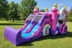 5-in-1 Super Combo Dual Lane Unicorn Pool/ Stopper | Inflatable Bounce House Combo - CO2190-U