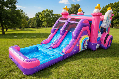 5-in-1 Super Combo Dual Lane Unicorn Pool/ Stopper | Inflatable Bounce House Combo - CO2190-U