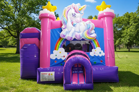 5-in-1 Super Combo Dual Lane Unicorn Pool/ Stopper | Inflatable Bounce House Combo - CO2190-U