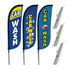 Image of Car Wash Feather Flag - Variety 3 Pack w/ Ground Spike Pole Set