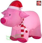 3' Gemmy Airblown Inflatable Christmas Pig Wearing Christmas Hat