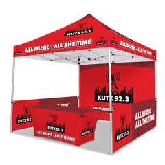 Custom Canopy Tent with Full Back Wall, Half Side Walls & Table Cover