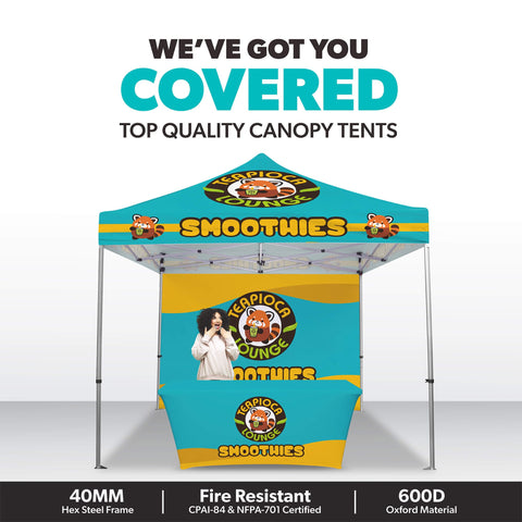 Custom Canopy Tent with Back Wall & Table Cover
