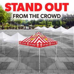 Custom Canopy Tent with Three Back Walls, Feather Flags & Table Cover