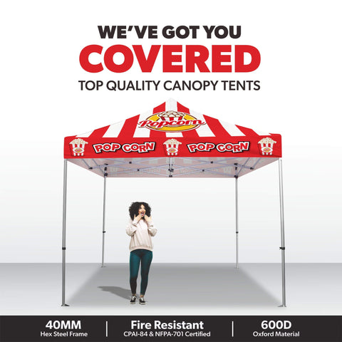 Custom Canopy Tent with Full Back, Half Side Walls, Feather Flags & Table Cover