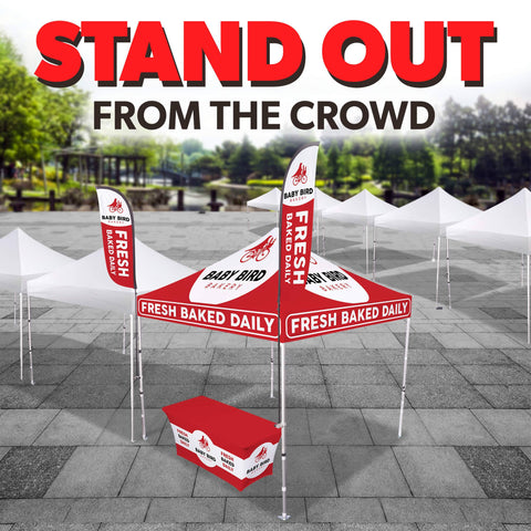 Custom Canopy Tent with Feather Flags & Table Cover