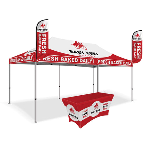 Custom Canopy Tent with Feather Flags & Table Cover