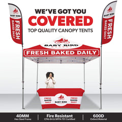 Custom Canopy Tent with Feather Flags & Table Cover