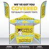 Image of Custom Canopy Tent with Full Back, Half Side Walls, Feather Flags & Table Cover