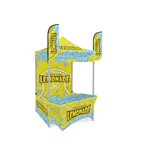 Custom Canopy Tent with Full Back, Half Side Walls, Feather Flags & Table Cover