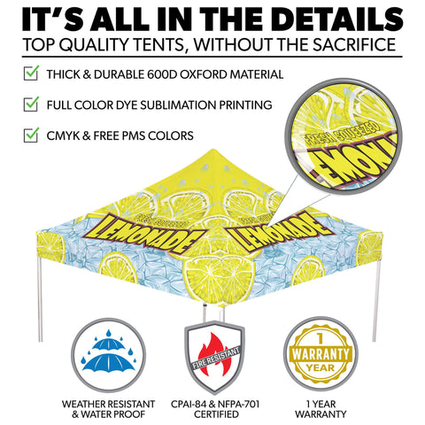 Custom Canopy Tent with Full Back, Half Side Walls, Feather Flags & Table Cover