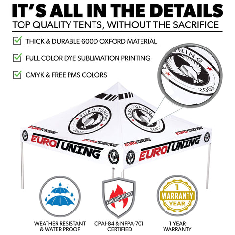 Custom Canopy Tent with Back Wall, Feather Flags & Table Cover