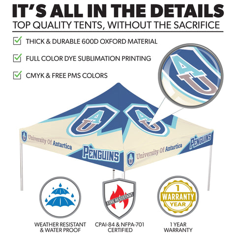 Custom Canopy Tent with Full Back Wall, Half Side Walls & Feather Flags