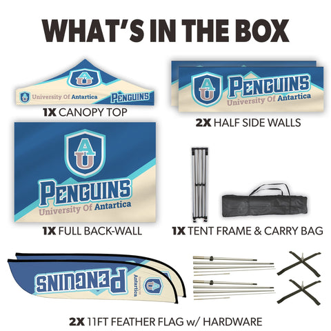 Custom Canopy Tent with Full Back Wall, Half Side Walls & Feather Flags