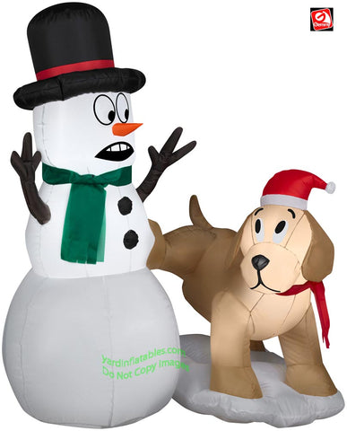 4' Inflatable Golden Retriever Peeing on Snowman by Gemmy Inflatables